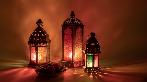 Ramadan Arabic Lantern And Dates On Orange Backgrond