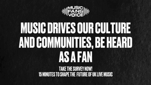 White text on a black background Music drives our culture and communities. Be heard as a fan