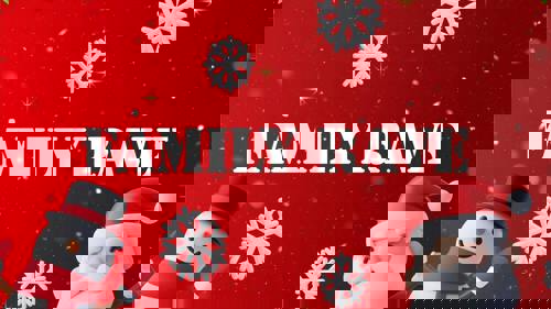 Image of Santa and a snowman with the text Family Rave