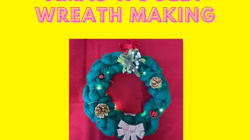 Illustration reads: Xmas woolly wreath making