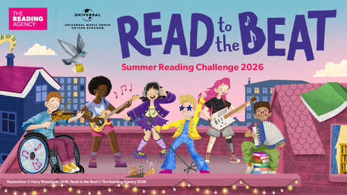 Illustration of a group of young people performing as a band on a rooftop. 